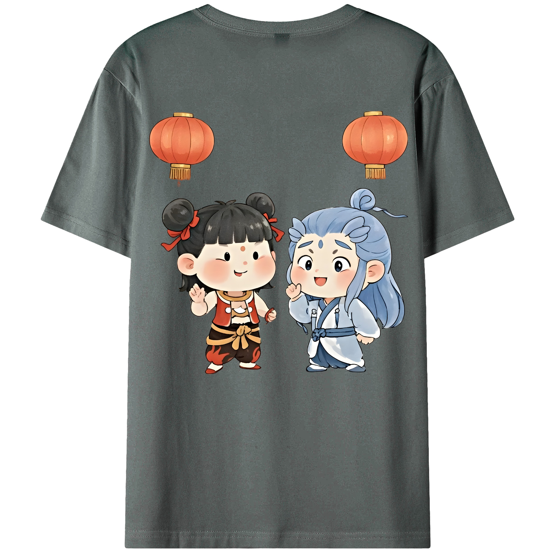 （画像用） Ne Zha 2 ナタ 魔童の大暴れ 綿100％ メンズ半袖Tシャツ（バックプリント） 通気性